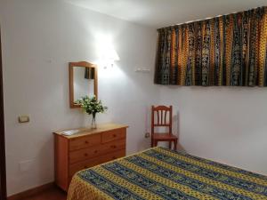 a bedroom with a bed and a dresser and a mirror at Apartamento Neptuno playa 12 in Puerto de Santiago +11 photos