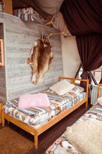 Кровать или кровати в номере Глэмпинг Aurora Village Murmansk