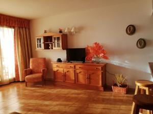 a living room with a television and a chair at Apartamento Neptuno playa 12 in Puerto de Santiago