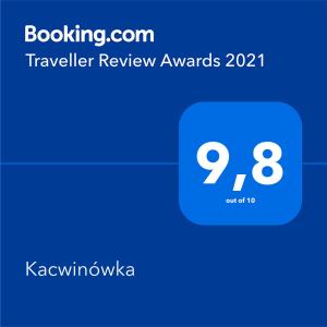 Certifikát, ocenenie alebo iný dokument vystavený v ubytovaní Kacwinówka