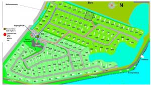 una mappa dettagliata di una località di un parco di Chalet Buutengeweun, met luxe JACUZZI en TONSAUNA a Sint Annaland