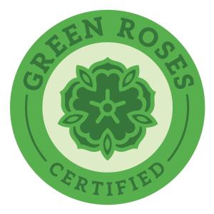 un logotipo certificado con efecto invernadero sobre fondo blanco en Hostal ROM Familiar, en Roses