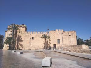 a large castle with palm trees in front of it at Anton Alvarez in Elche