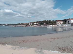 a view of a beach with houses and the water at Caletta Beach in Castiglioncello