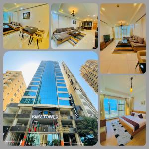 un collage de cuatro fotos de una nueva torre en Kiev Tower Hotel Apartments, en Manama