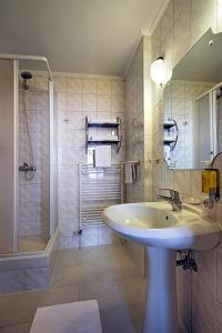 a bathroom with a sink and a shower at Red Lion Hotel in Prague