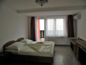 a bedroom with a bed in a room with a window at Rider Beach in Balatonszemes