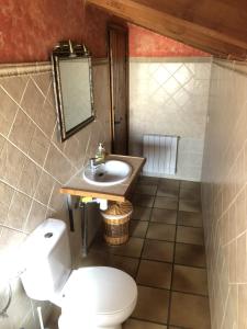 uma casa de banho com um WC e um lavatório em Casa Rural El Huerto del Trucho em Oliete