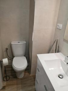 a bathroom with a white toilet and a sink at Apartamento acogedor en Granada in Granada