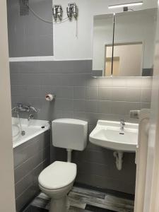 ein Bad mit einem WC und einem Waschbecken in der Unterkunft Apartment für Monteure Nr 4 in Kassel