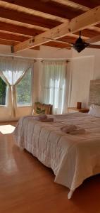 ein Schlafzimmer mit einem großen Bett und einem großen Fenster in der Unterkunft AMANU Casa Unica en el delta de Tigre a solo 5' para 25 personas in Tigre