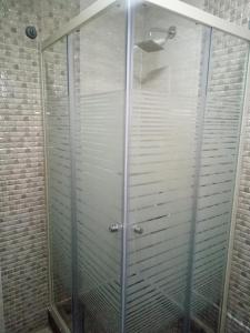 a shower with a glass door in a bathroom at Amin Hotel in Cairo