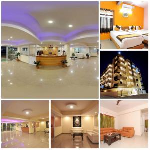 un collage de cuatro fotos de una habitación de hotel en Arra Transit Bengaluru International Airport Hotel, en Yelahanka