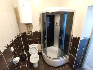 een badkamer met een toilet en een spiegel bij Premium Hotel in Izmail