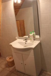 a bathroom with a sink and a mirror at chevrerie de la huberdiere in Liesville-sur-Douve