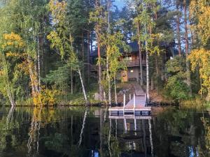 a house on the lake with a dock at Holiday Home Römpsi by Interhome in Iitti