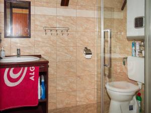 een badkamer met een toilet, een wastafel en een douche bij Chalet Kamilla by Interhome in Balatonmáriafürdő