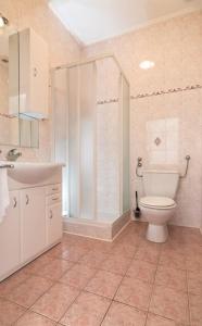 y baño con aseo, ducha y lavamanos. en Studio apartment in Savudrija with Seaview, Terrace, Air condition, WIFI (123-10) en Savudrija