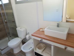 a bathroom with a toilet and a sink and a shower at Hacienda WF - Casa 1 in José Ignacio