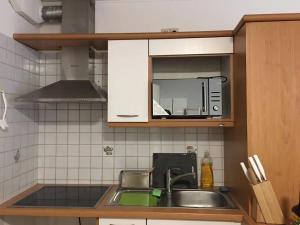 a kitchen with a sink and a microwave at studio CHEZ TONY in Luxembourg