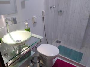 ein Badezimmer mit Waschbecken, Toilette und Dusche in der Unterkunft Ensolarado ao lado do shopping com garagem e Wifi in Teresópolis + 19 Fotos