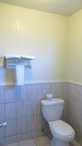 a bathroom with a white toilet in a room at Cloud 9 in Cypress
