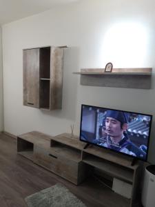 een woonkamer met een flatscreen-tv op een tafel bij Apartament Elena in Sinaia
