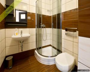 a bathroom with a toilet and a sink at Pokoje Orle Gniazdo in Jelenia Góra