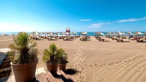 - une plage avec des chaises et des parasols et l'océan dans l'établissement Azul Beach Resort Montenegro by Karisma - All Inclusive, à Ulcinj