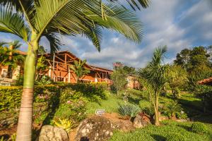 a house with a palm tree in front of it at Pousada Pedra da Mina in Passa Quatro