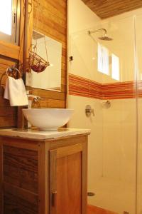 a bathroom with a sink and a shower at Winíka Alterra in Palenque