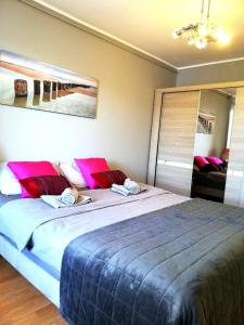 マルボルクにあるApartament Classicのベッドルーム1室(ピンクの枕が付いた大型ベッド1台付)