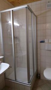 a shower with a glass door in a bathroom at Apartments in Kaltenbach/Zillertal 751 in Kaltenbach