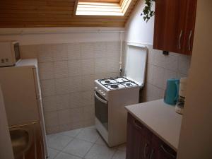 una piccola cucina con piano cottura e frigorifero di Apartments in Balatonkeresztur 37924 a Balatonkeresztúr
