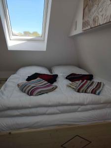 a bed with two pillows on it with a window at Apartment in Sellin/Insel Rügen 37917 in Sandort