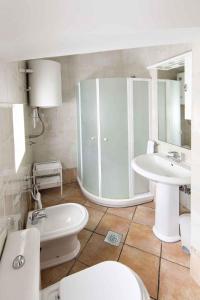 a bathroom with a shower and a toilet and a sink at Apartment in Ravni/Istrien 8872 in Ravni