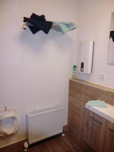 a bathroom with a toilet and a sink and a urinal at Apartment in Abstatt mit 5min zur A81 in Abstatt