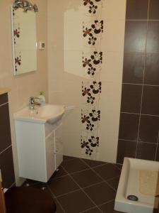 y baño con lavabo y ducha. en Apartment Mandrač, en Novigrad Istria