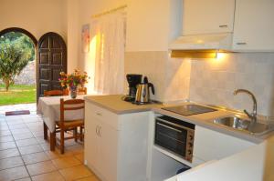a kitchen with a sink and a counter top at Holiday Apartments Maria with Pool and Panorama View - Agios Gordios Beach in Agios Gordios +17 photos