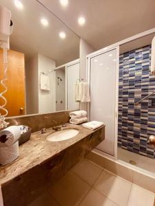 a bathroom with a sink and a mirror at Hotel Palace Puebla in Puebla