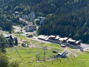 une vue sur une ville avec un train dans un champ dans l'établissement Studio Le Chitelet, à La Bresse