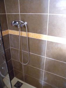 a shower with a hose in a bathroom at Holiday home in Balatonmariafürdo 26831 in Balatonmáriafürdő
