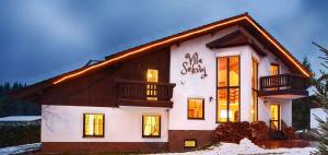 a large house with lights on the side of it at Holiday home in Harrachov 33511 in Harrachov