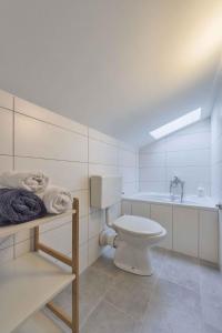 a white bathroom with a toilet and a sink at Apartments in Peroj/Istrien 34288 in Peroj
