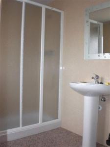 a bathroom with a shower and a sink at Hotel Casa Marzo in Cariñena