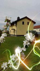 a house with a bunch of flowers in the yard at Landferienhaus Havelland in Kloster Lehnin in Trechwitz