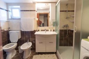 a bathroom with a toilet and a sink and a shower at Apartment in Krsan 8861 in Kršan