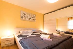 a bedroom with a large bed and a mirror at Apartment in Krsan 8861 in Kršan