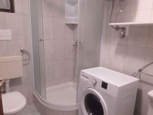 a washing machine in a bathroom with a shower at Apartment in Lopar with Two-Bedrooms 2 in Lopar