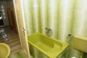 La salle de bains est pourvue d'une baignoire verte et de toilettes. dans l'établissement Apartment Brna 2, à Brna